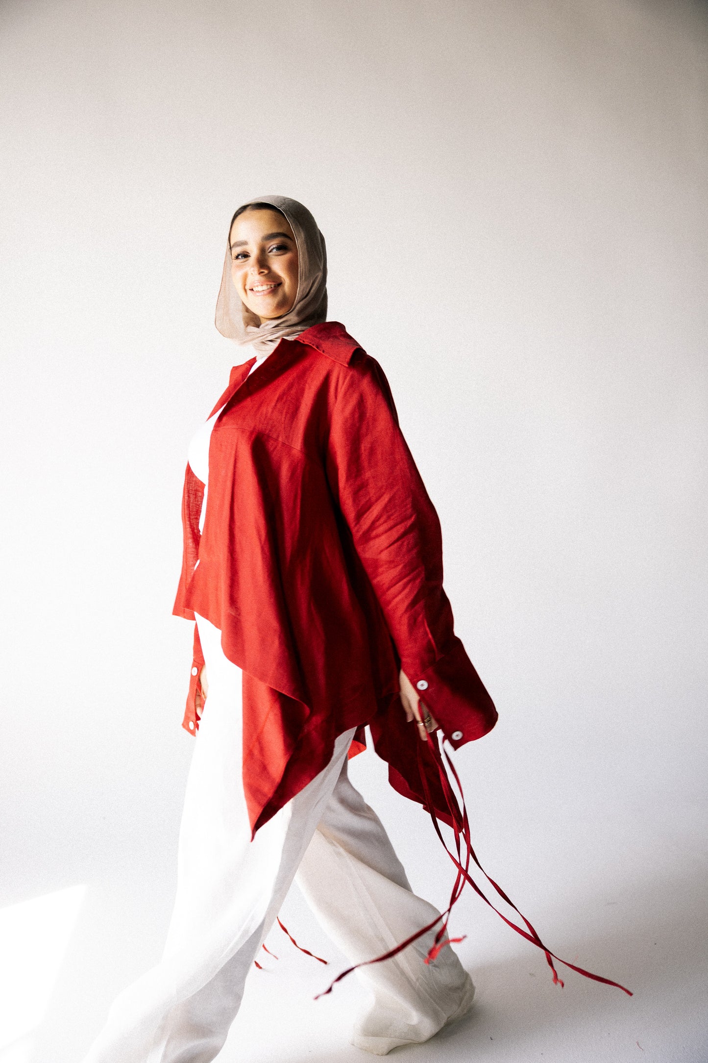 Double fringes kimono in red