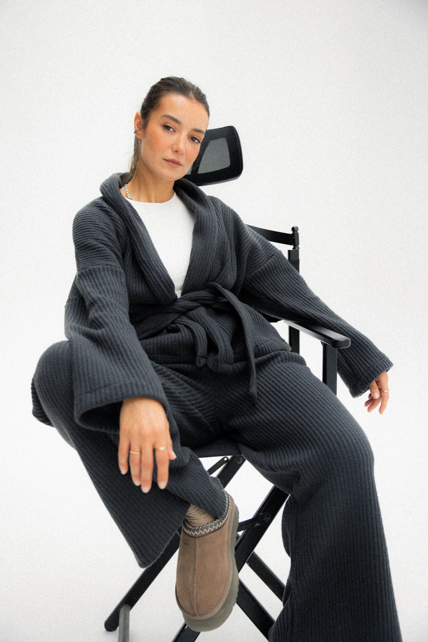 Short Kimono Knitted Set In Dark-grey