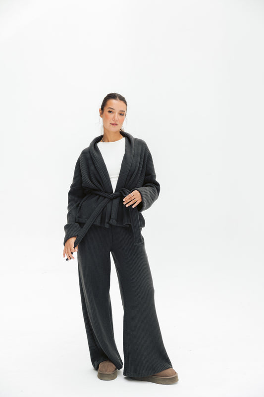 Short Kimono Knitted Set In Dark-grey