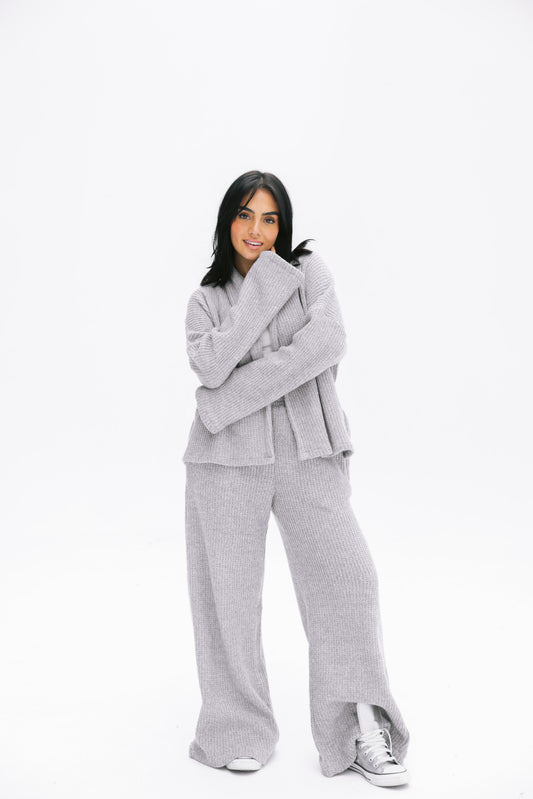 Short Kimono Knitted Set In Grey