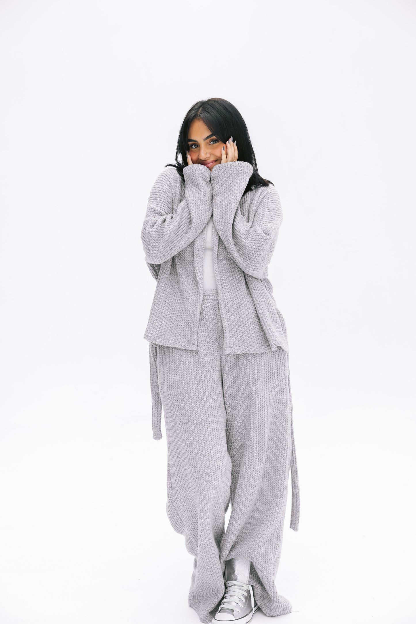 Short Kimono Knitted Set In Grey
