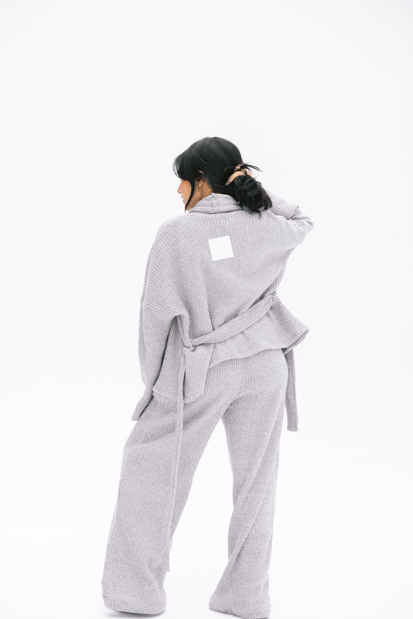 Short Kimono Knitted Set In Grey