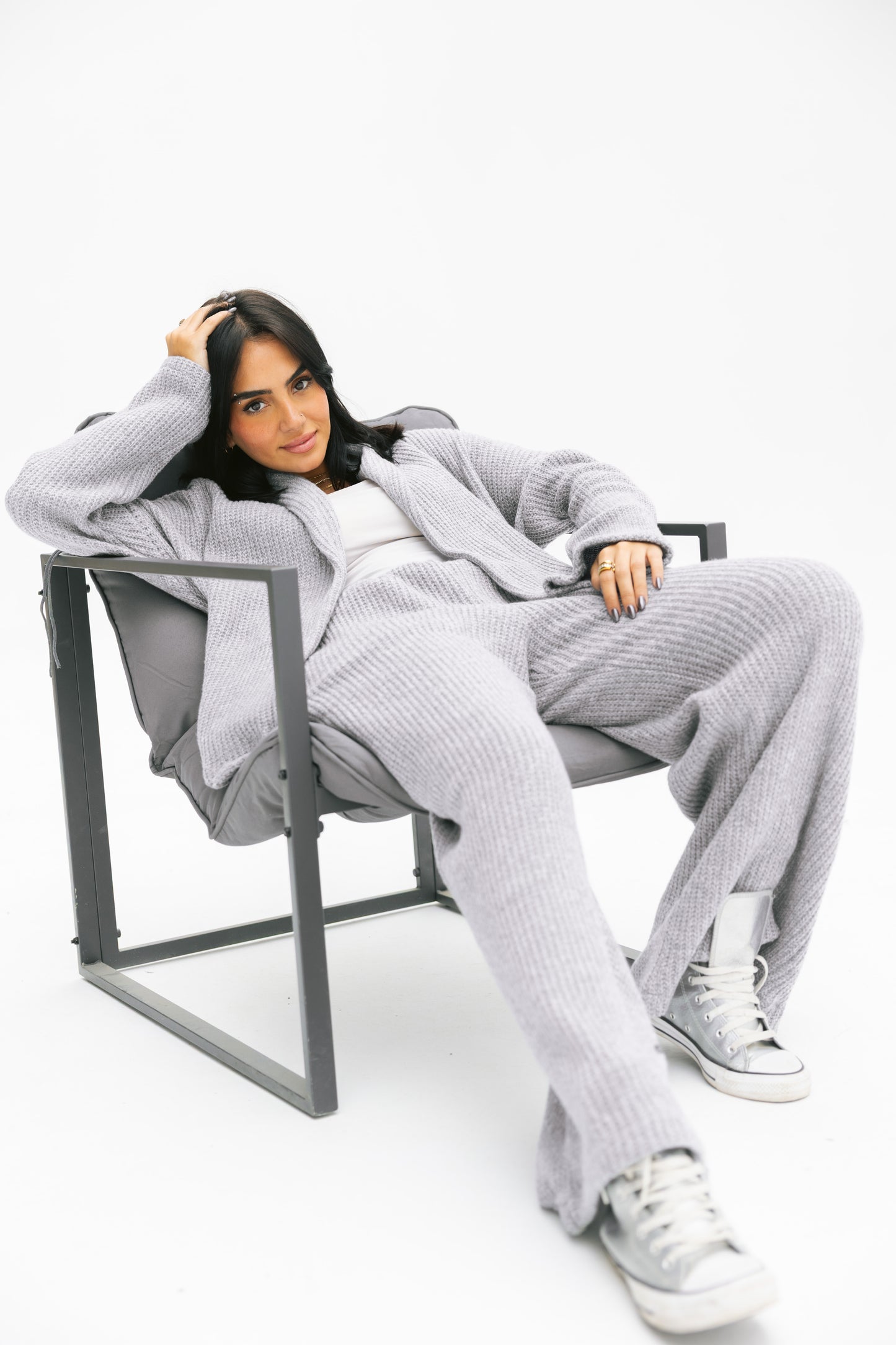 Short Kimono Knitted Set In Grey