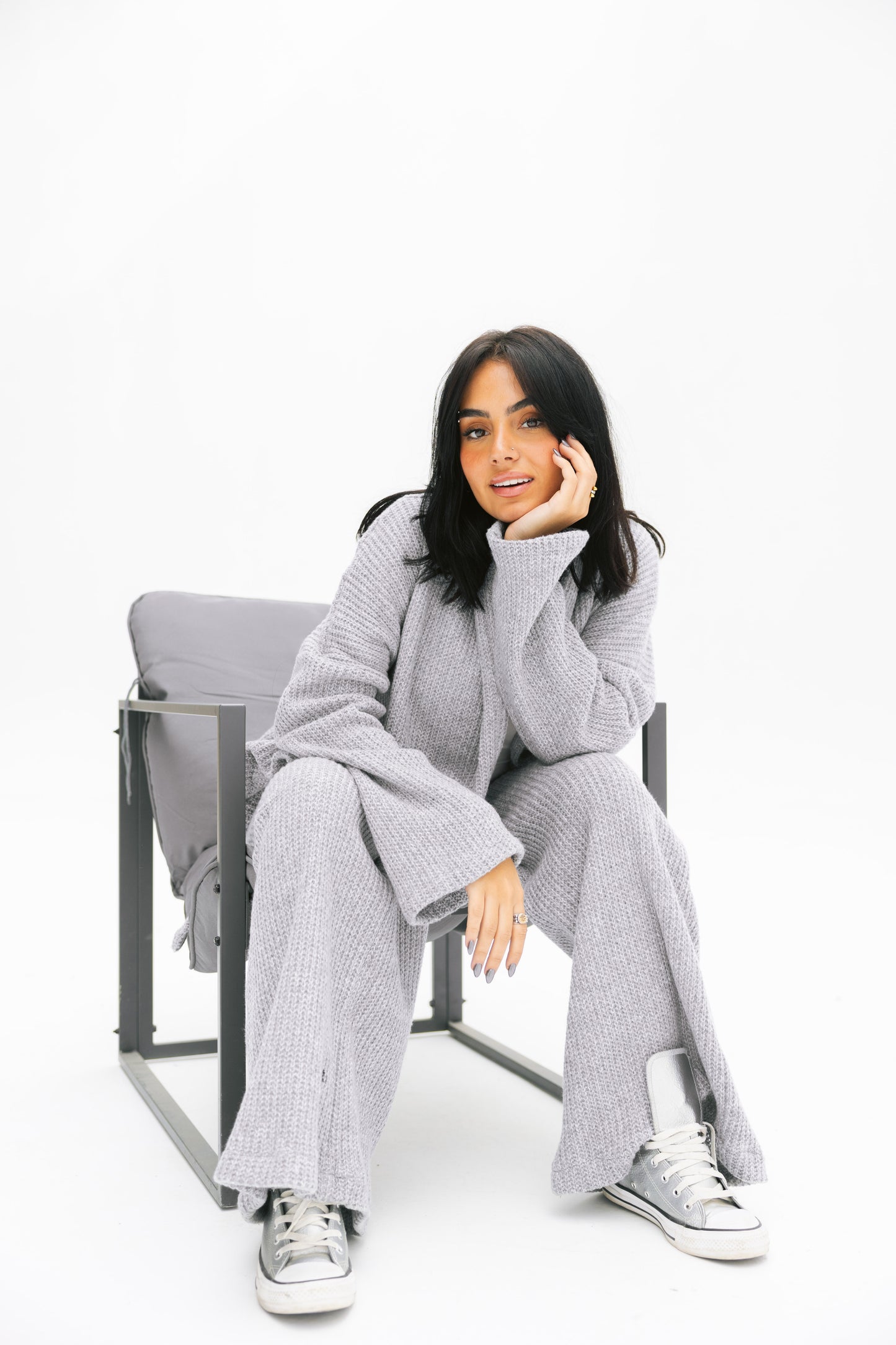 Short Kimono Knitted Set In Grey