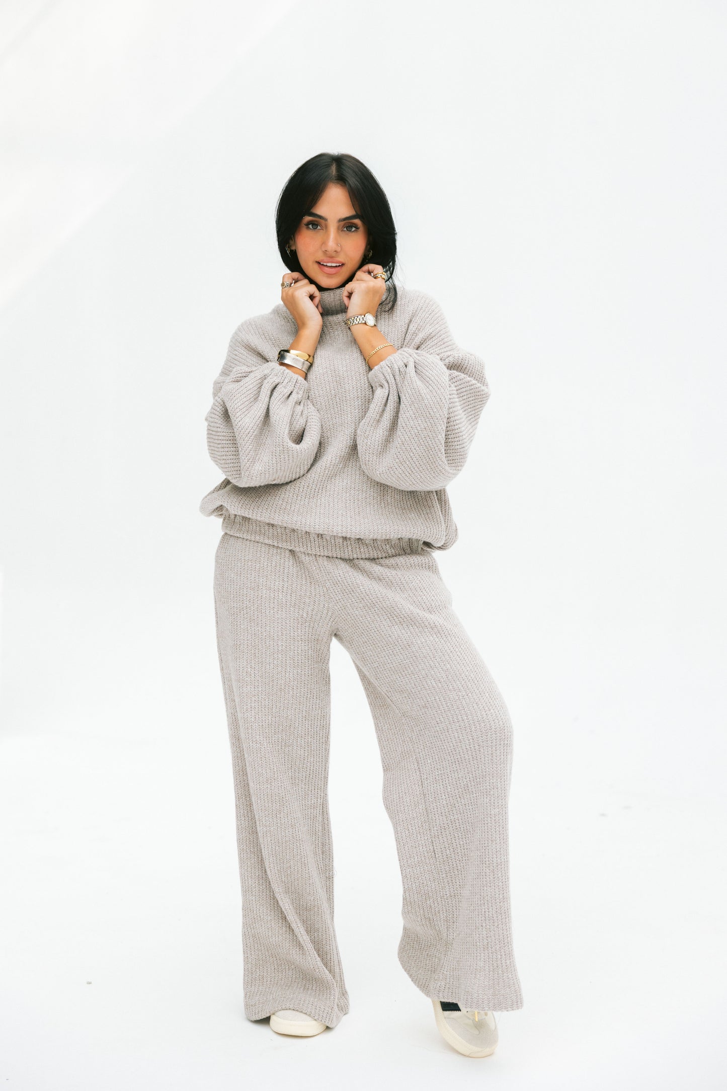 Elastic Knitted Set In Cafe