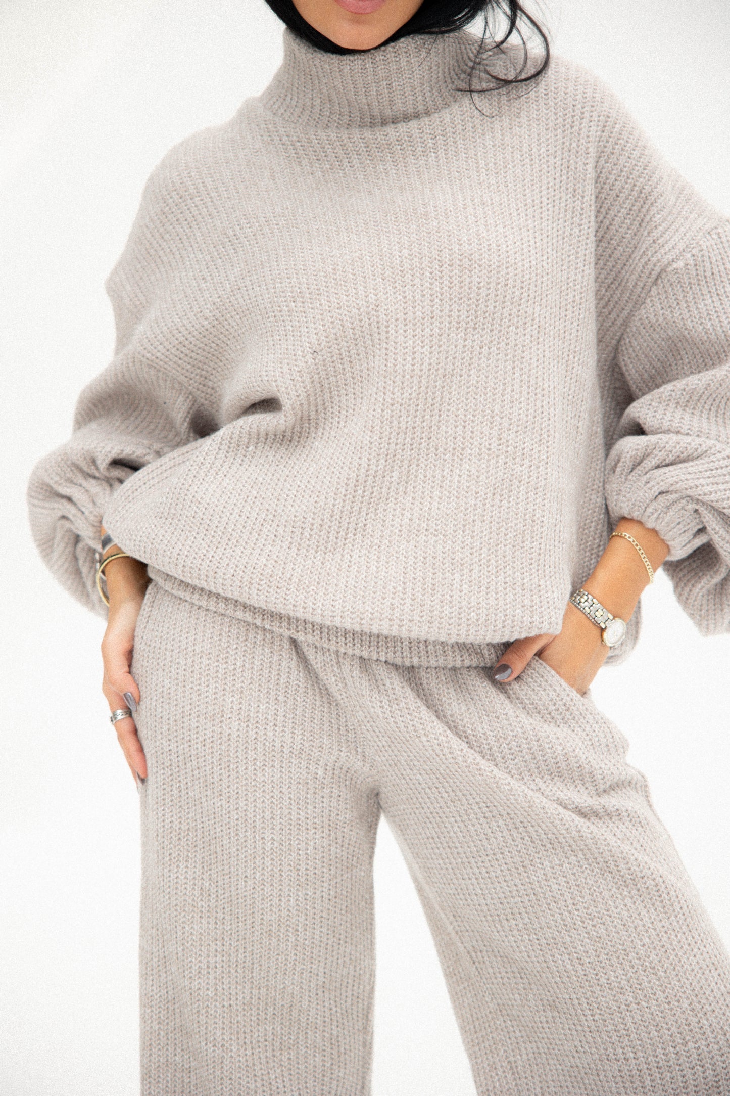 Elastic Knitted Set In Cafe