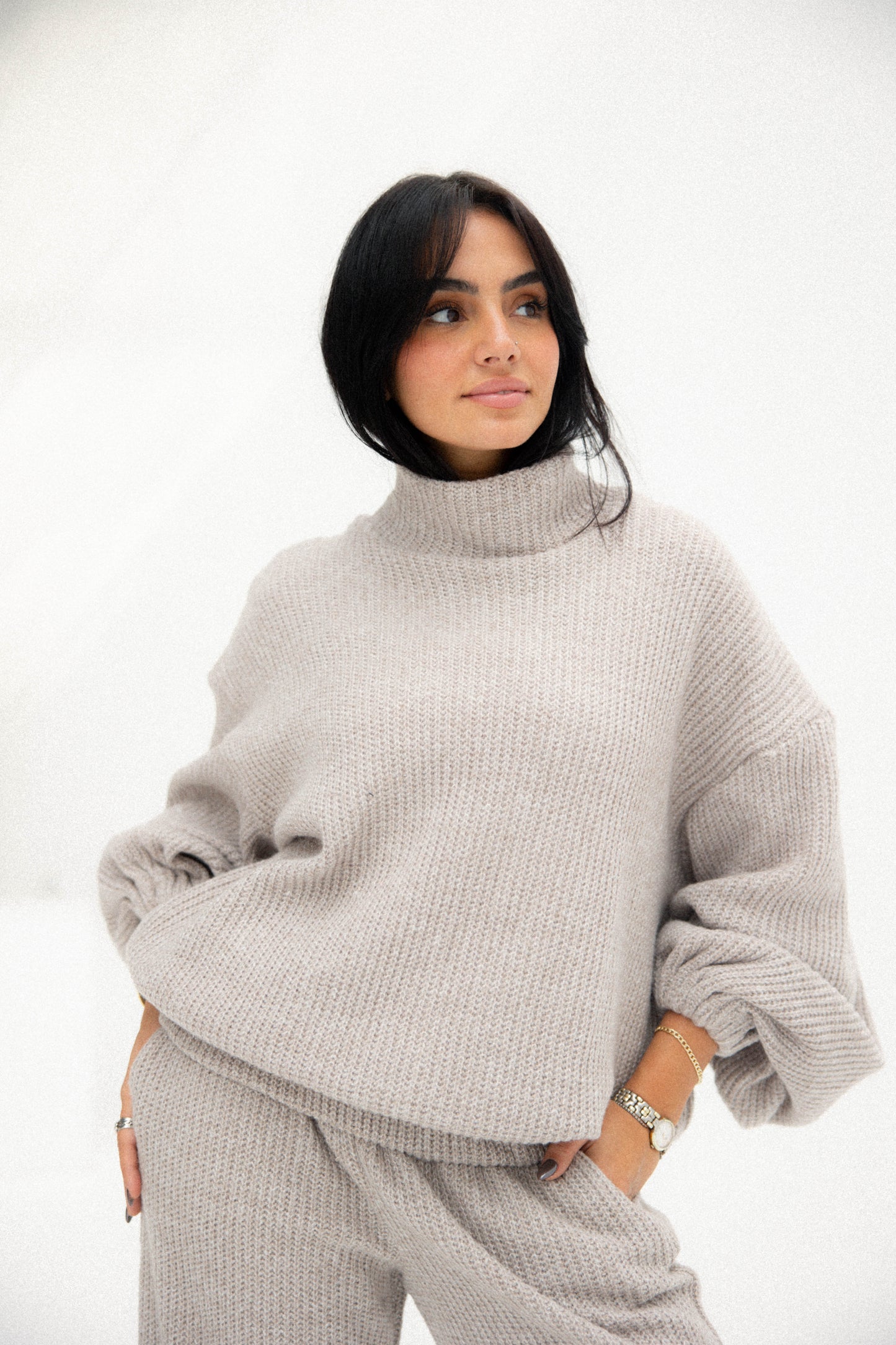 Elastic Knitted Set In Cafe