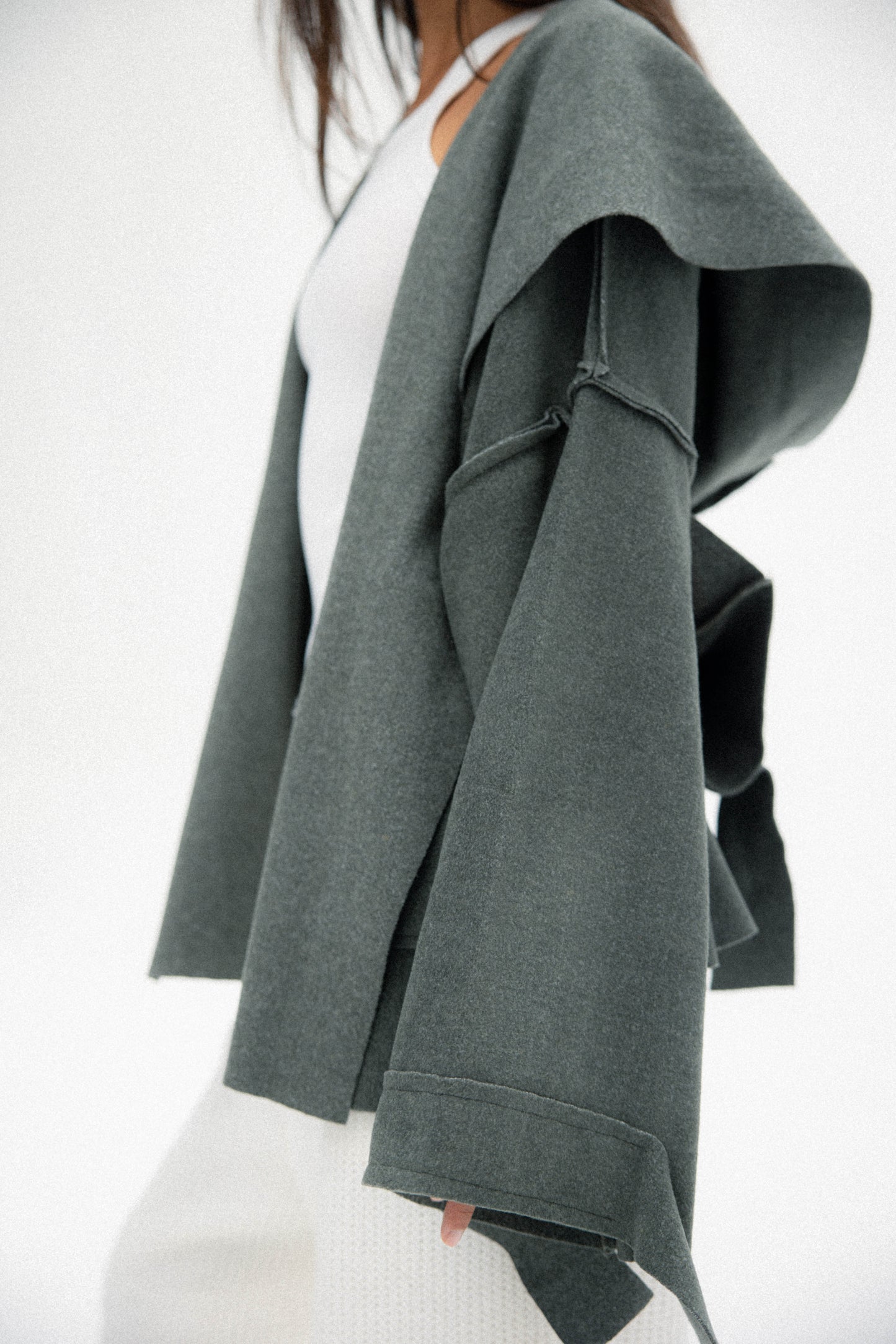 Unfinished Short Coat In Olive
