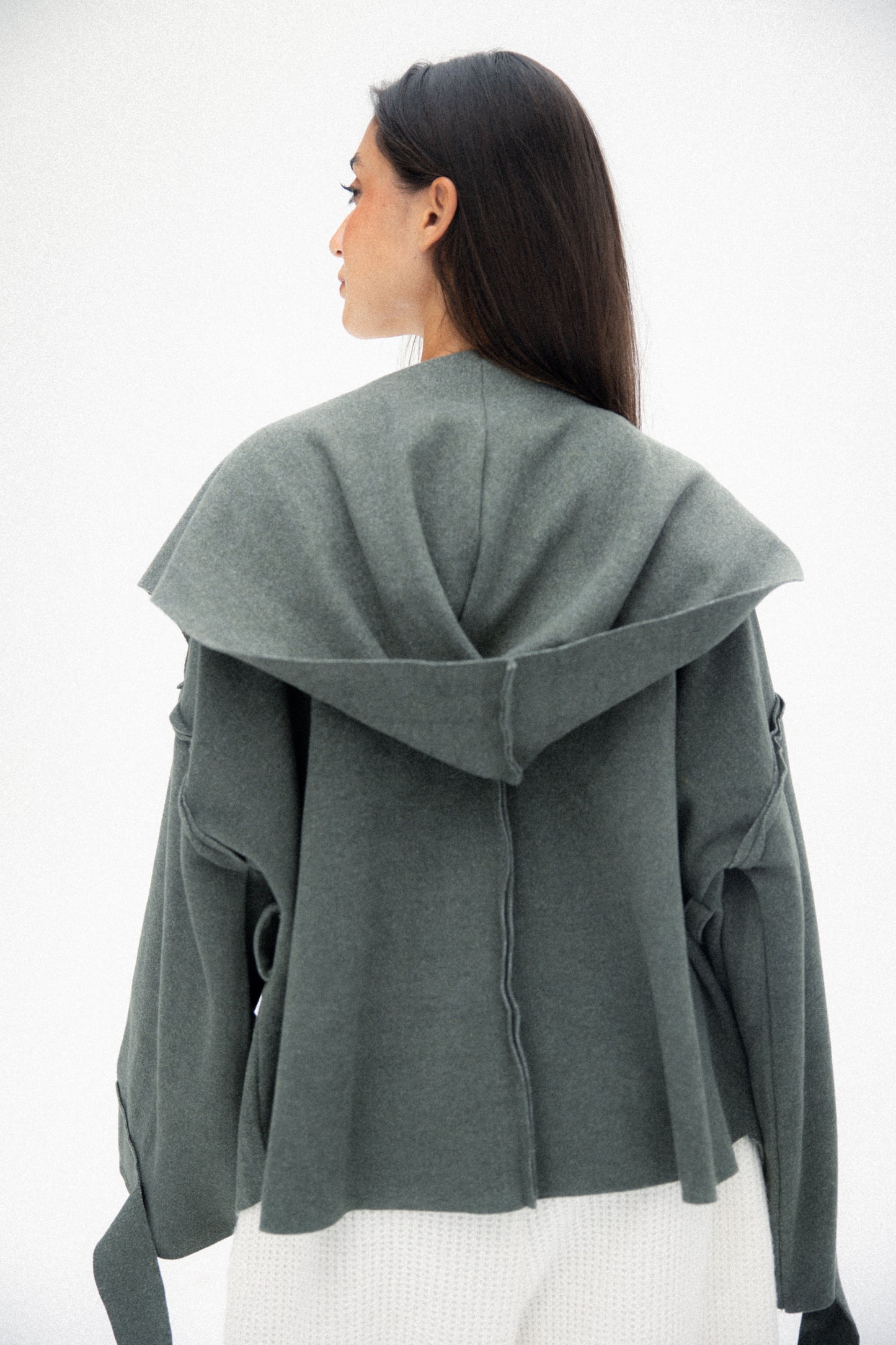 Unfinished Short Coat In Olive