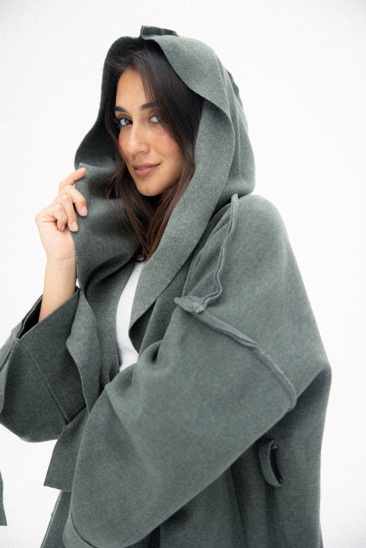 Unfinished Short Coat In Olive