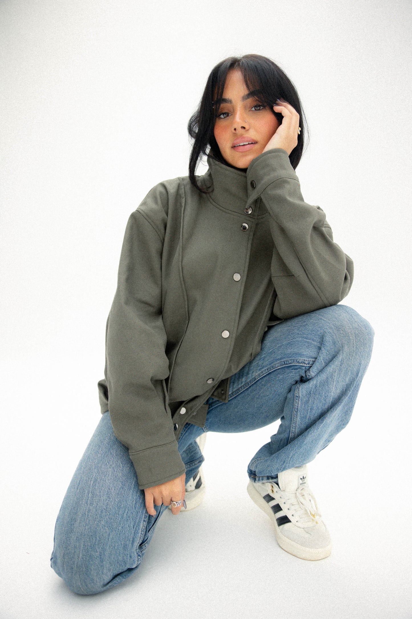 Signature balloon jacket in olive