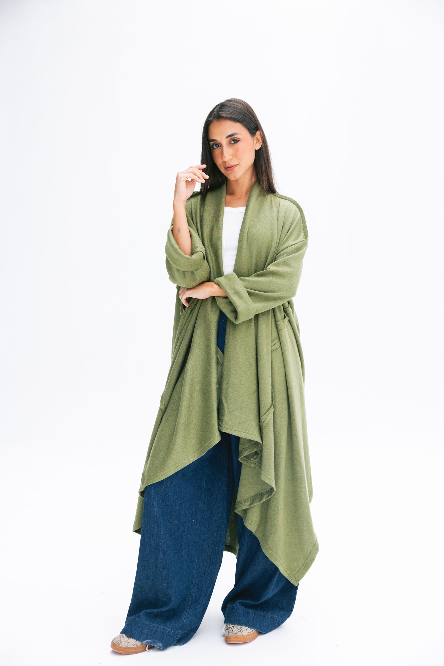 V kimono in green