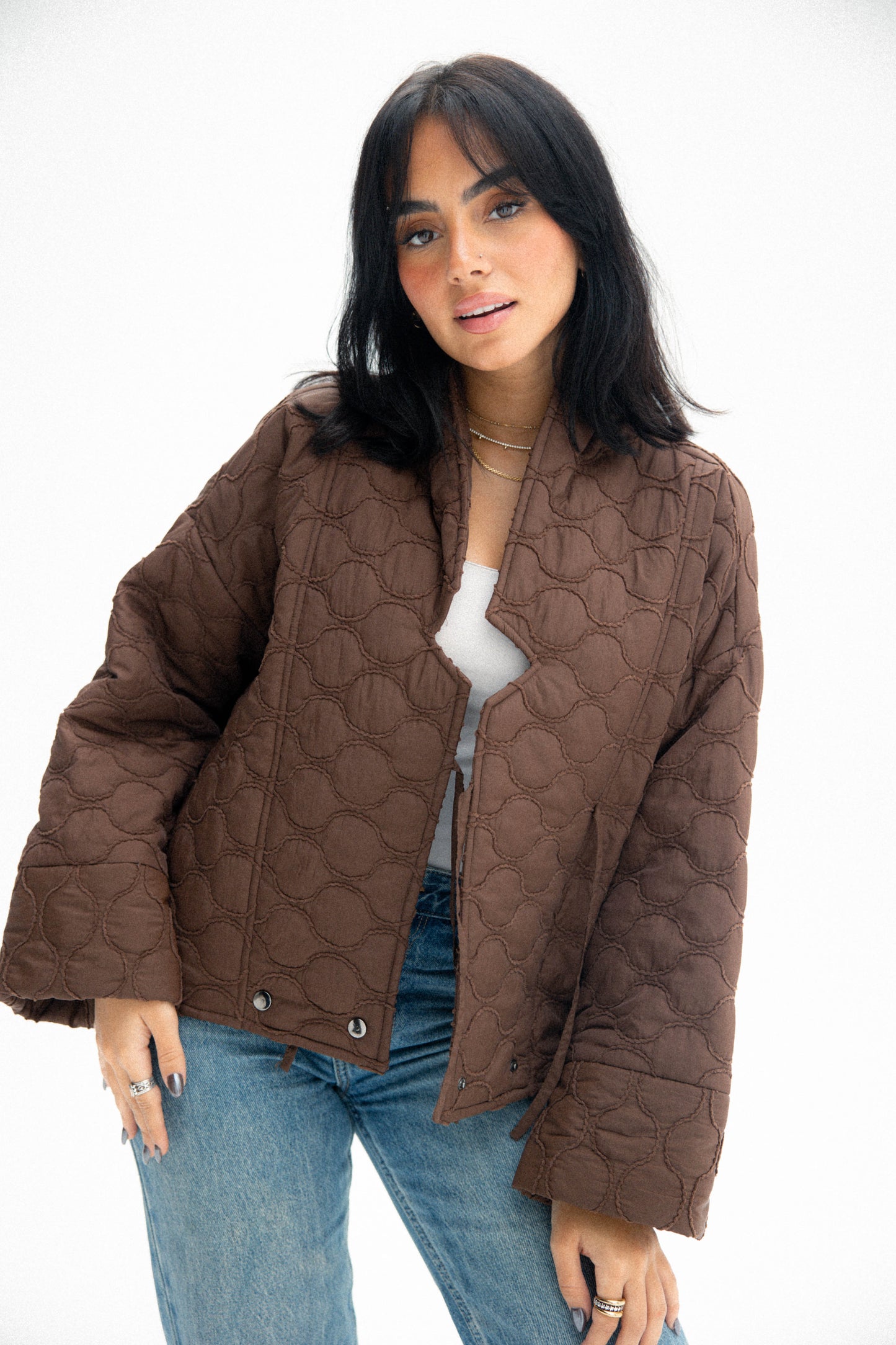 Collar puffer jacket in brown