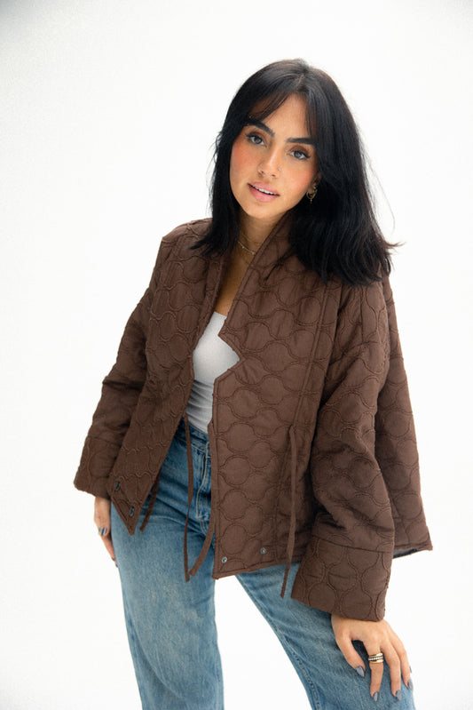 Collar puffer jacket in brown