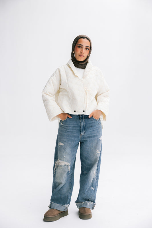 Collar puffer jacket in off-white