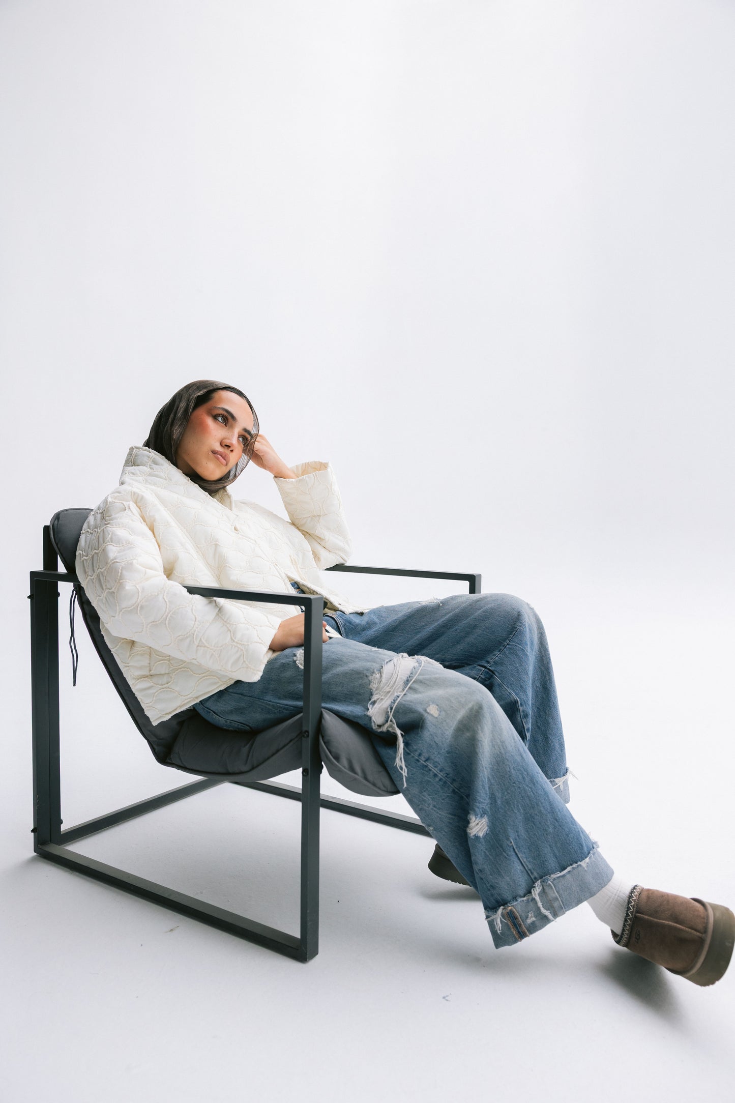 Collar puffer jacket in off-white
