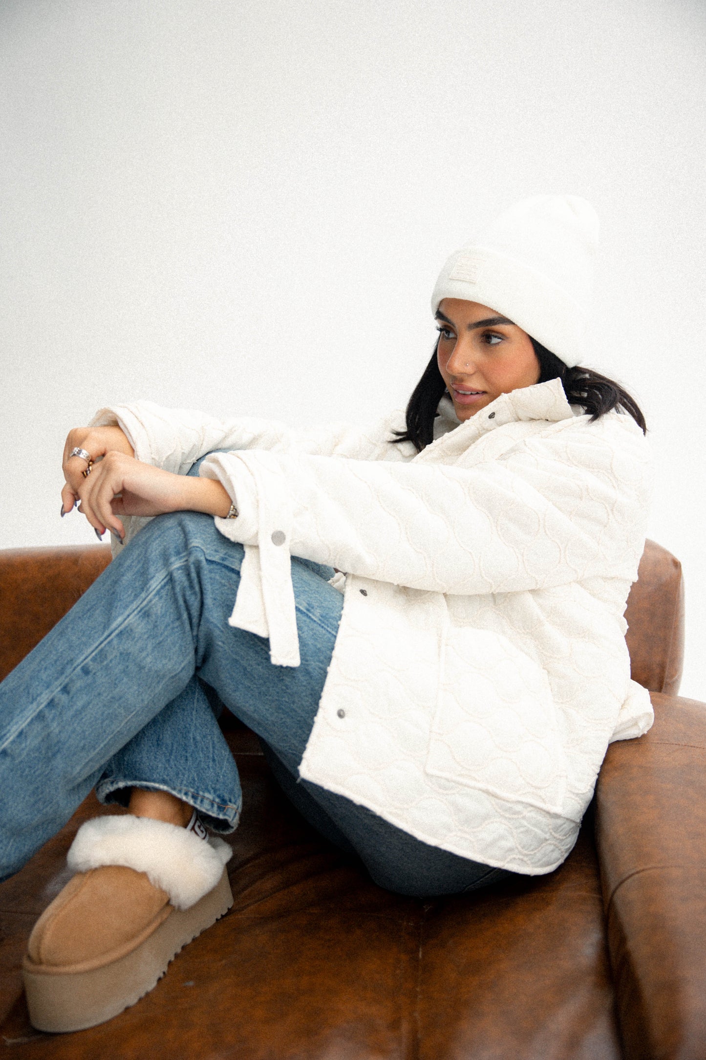 Pocket puffer jacket in off-white