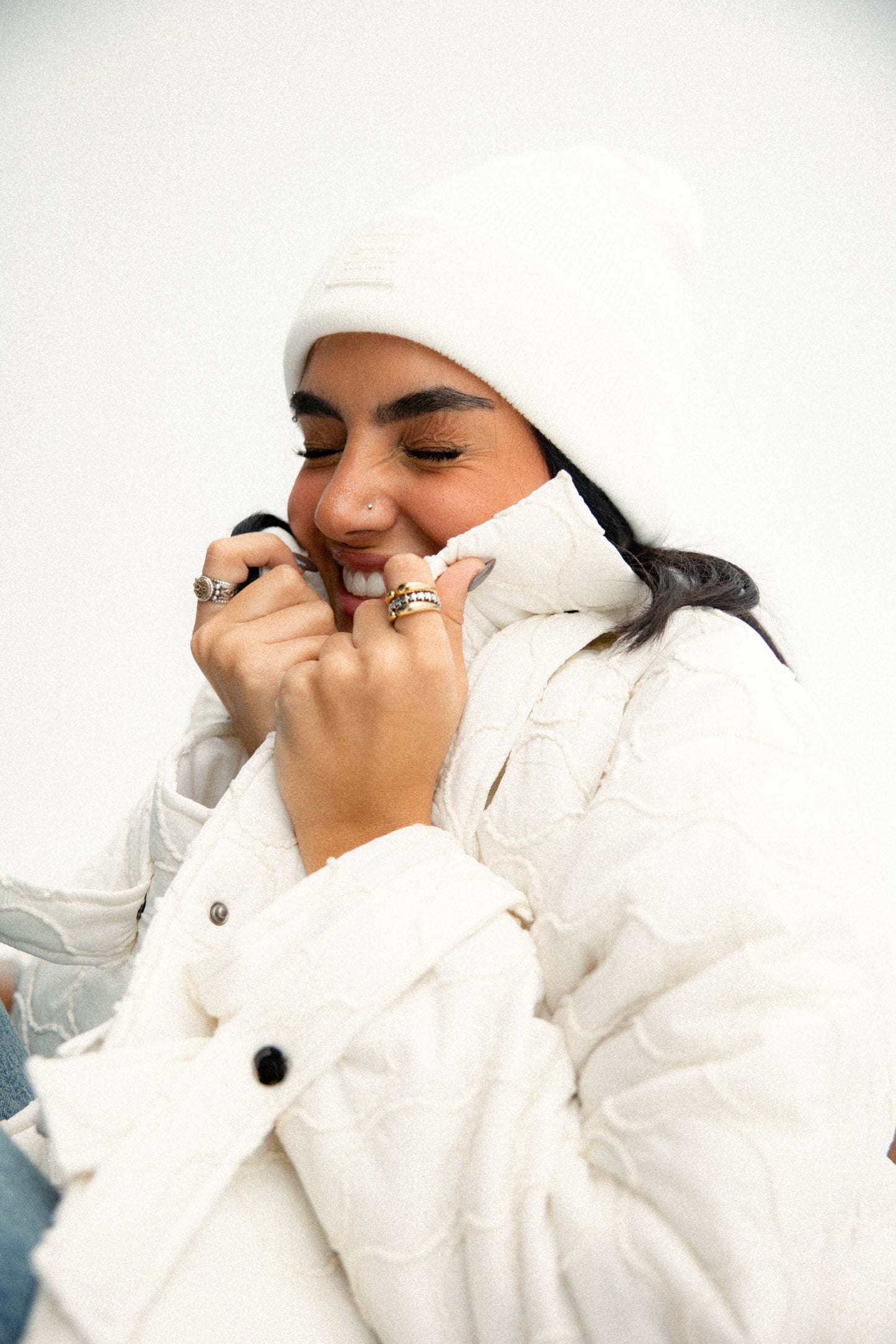 Pocket puffer jacket in off-white
