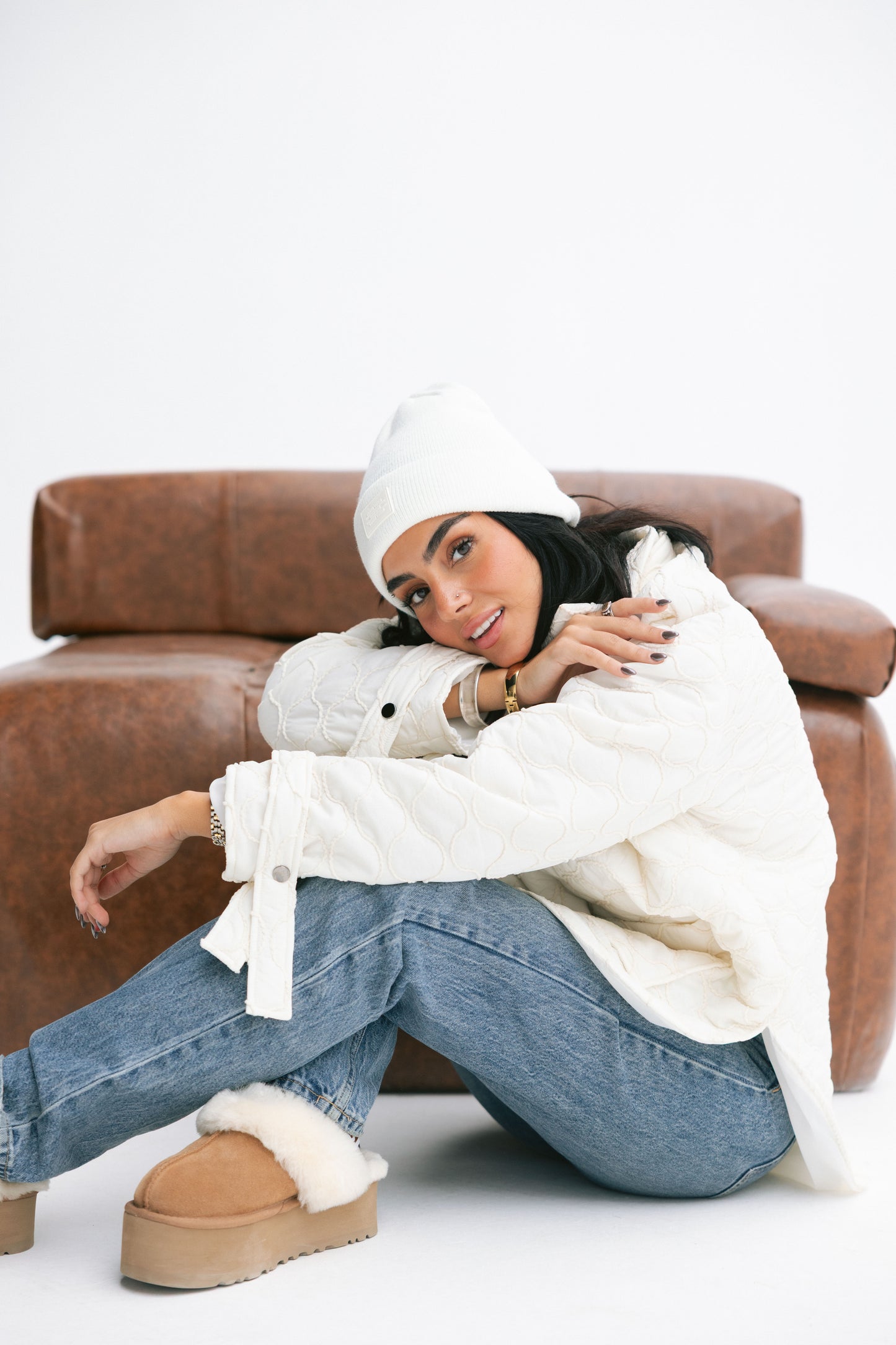 Pocket puffer jacket in off-white