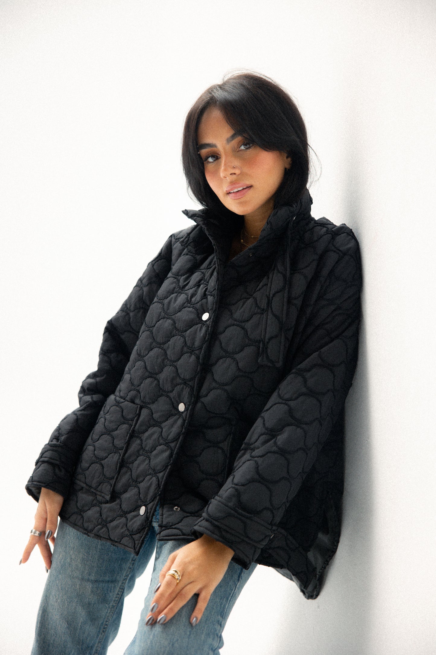 Pocket puffer jacket in black