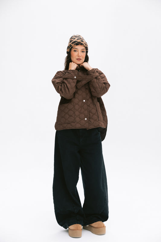 Pocket puffer jacket in brown