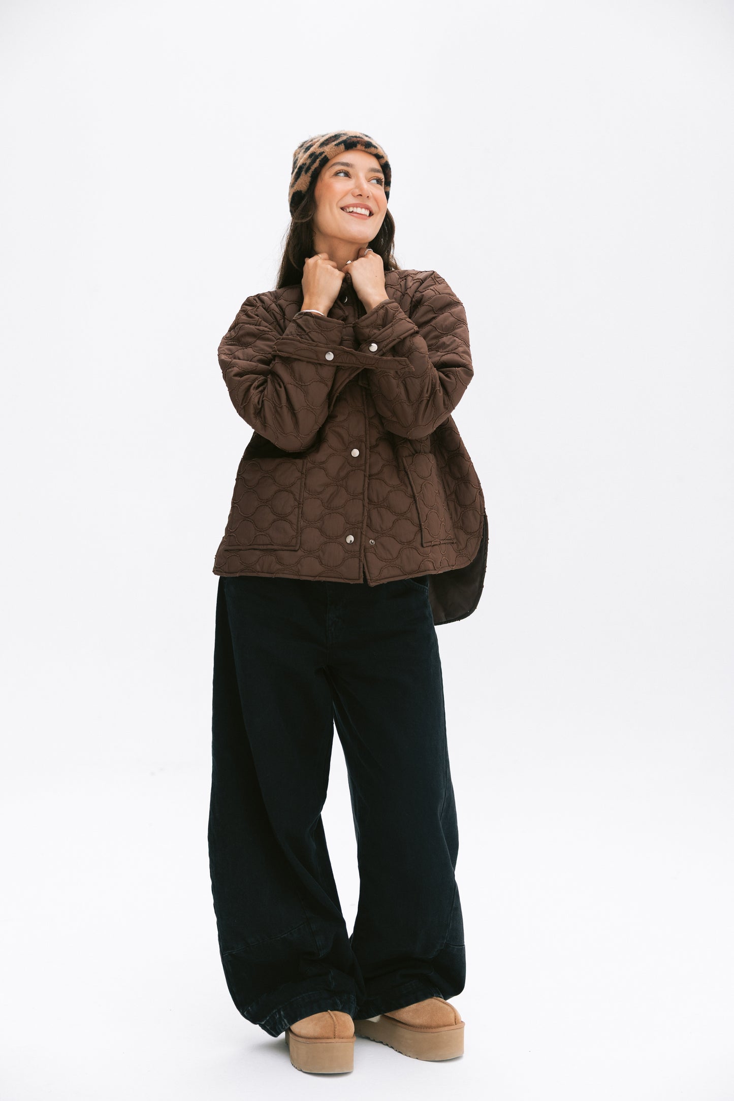 Pocket puffer jacket in brown