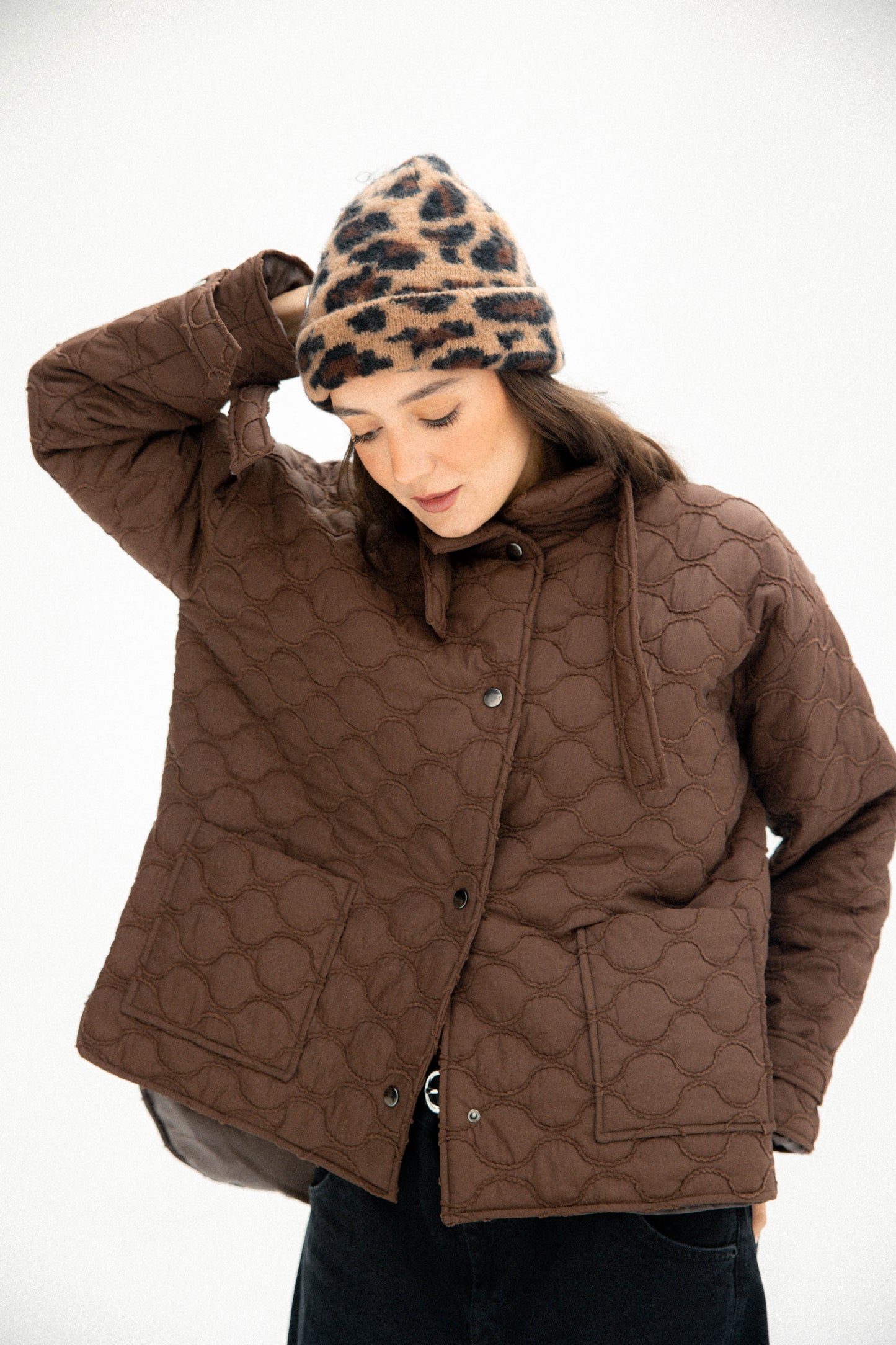 Pocket puffer jacket in brown