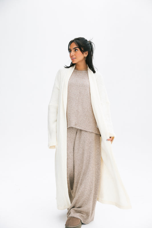 Knitted Lined Kimono In Off-white