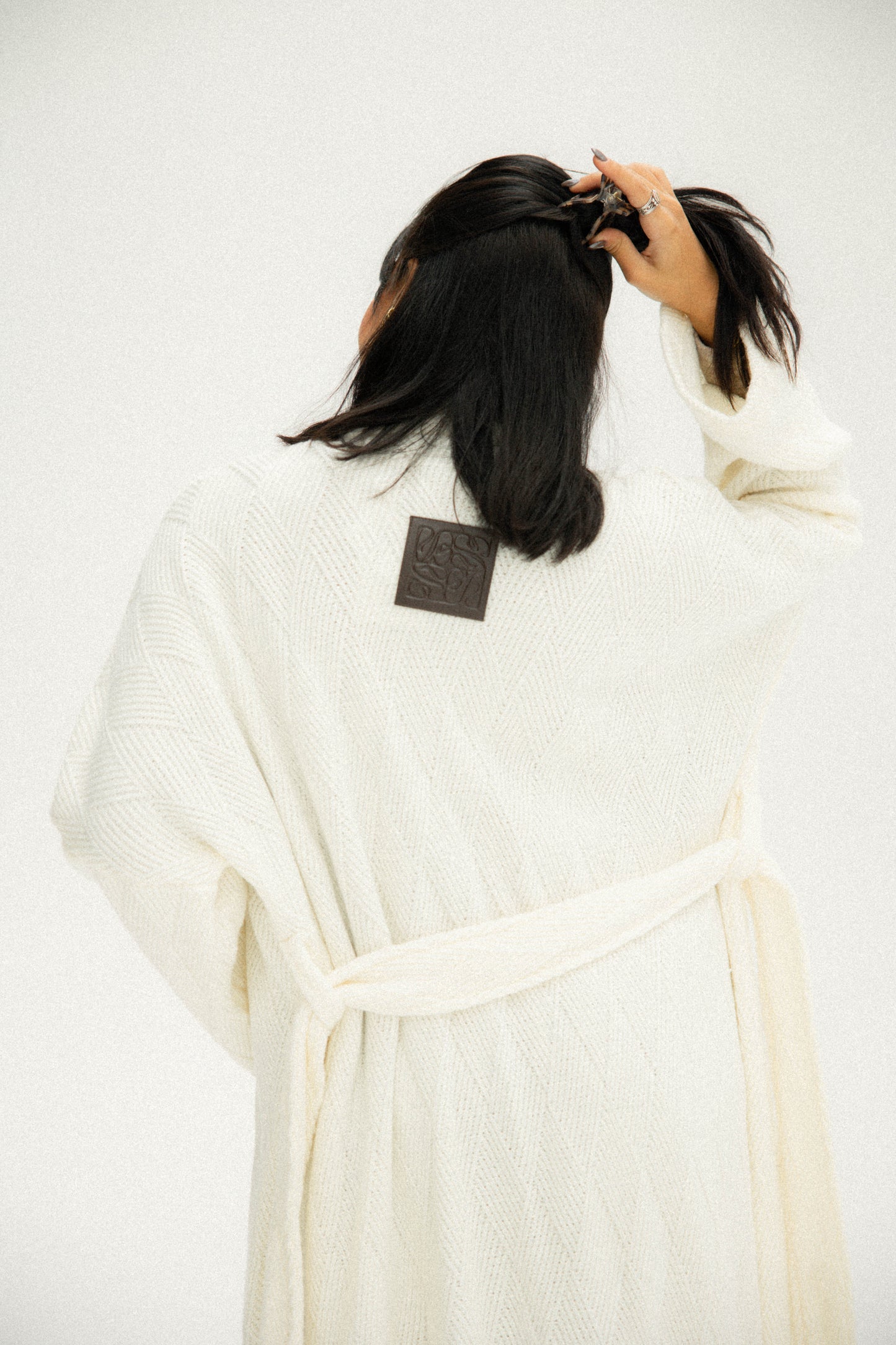 Knitted Lined Kimono In Off-white