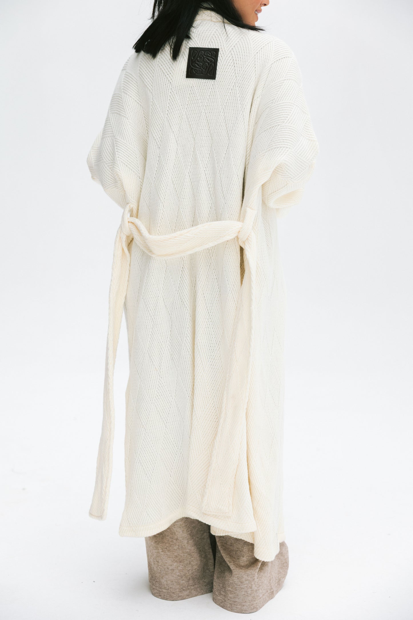 Knitted Lined Kimono In Off-white