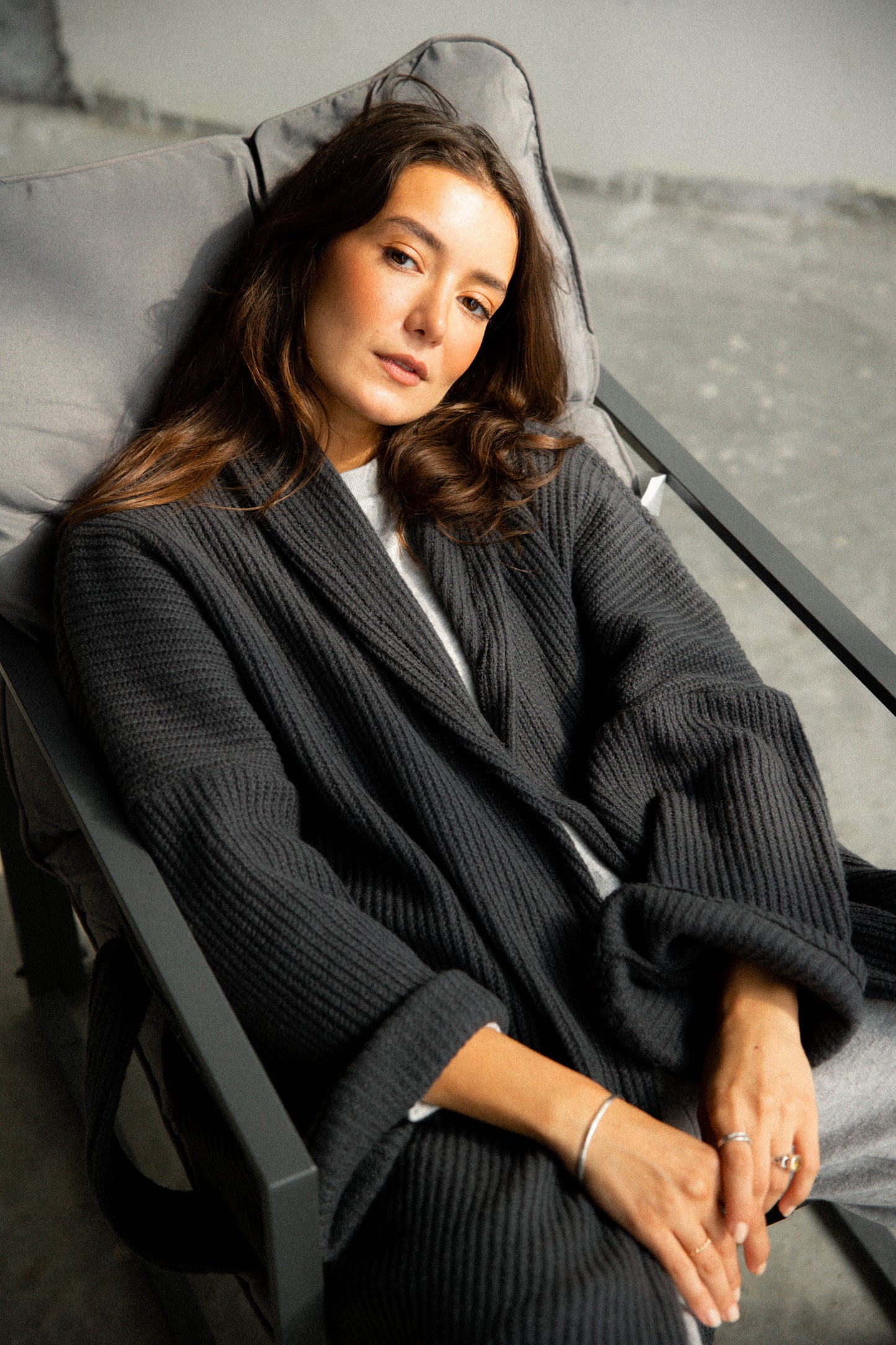 Knitted Lined Kimono In Black