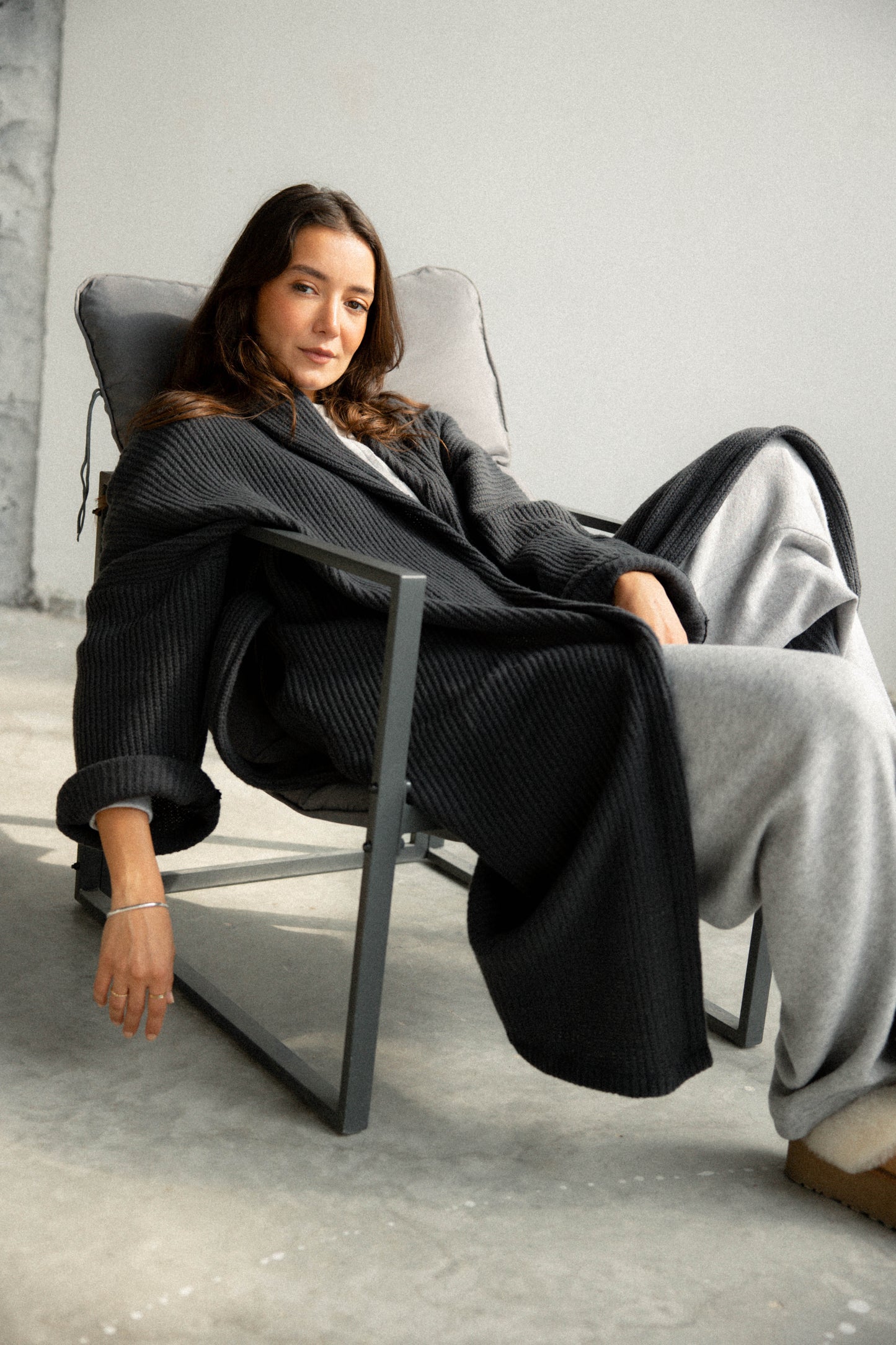 Knitted Lined Kimono In Black