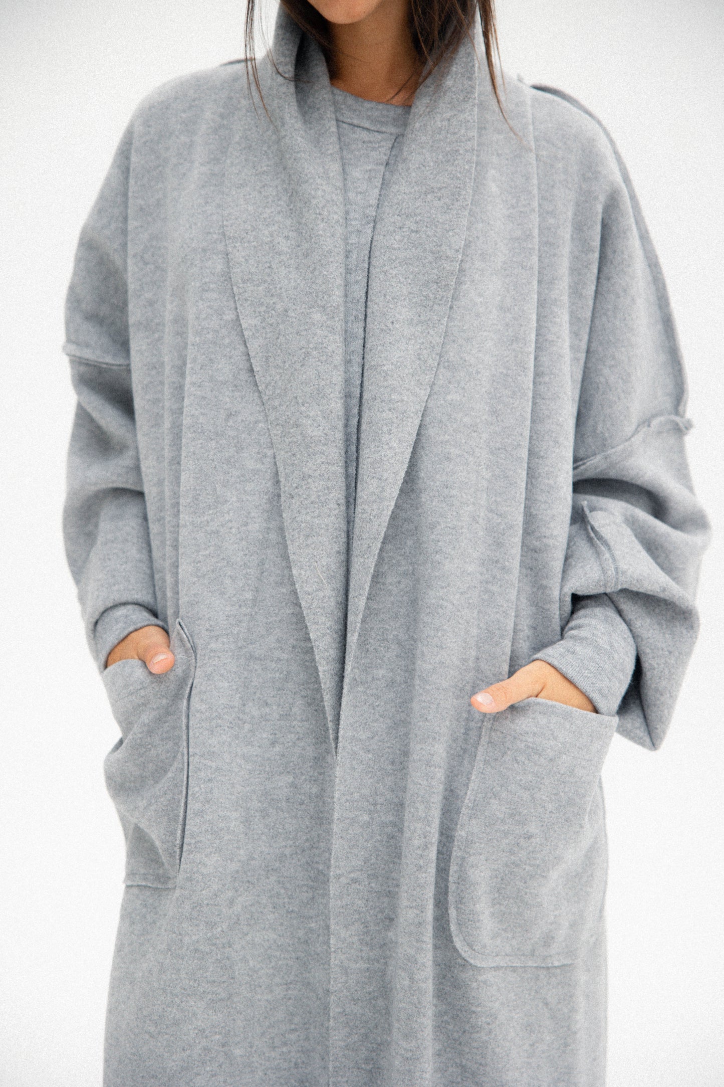 Unfinished long coat in grey