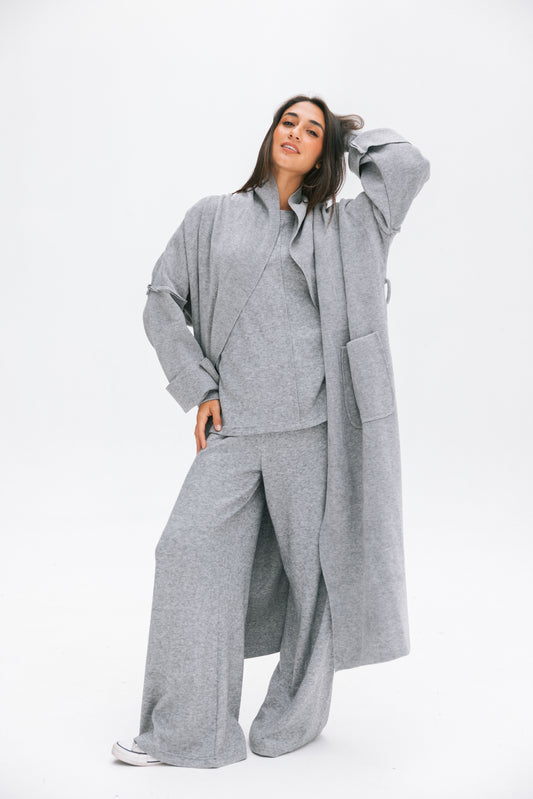 Unfinished long coat in grey