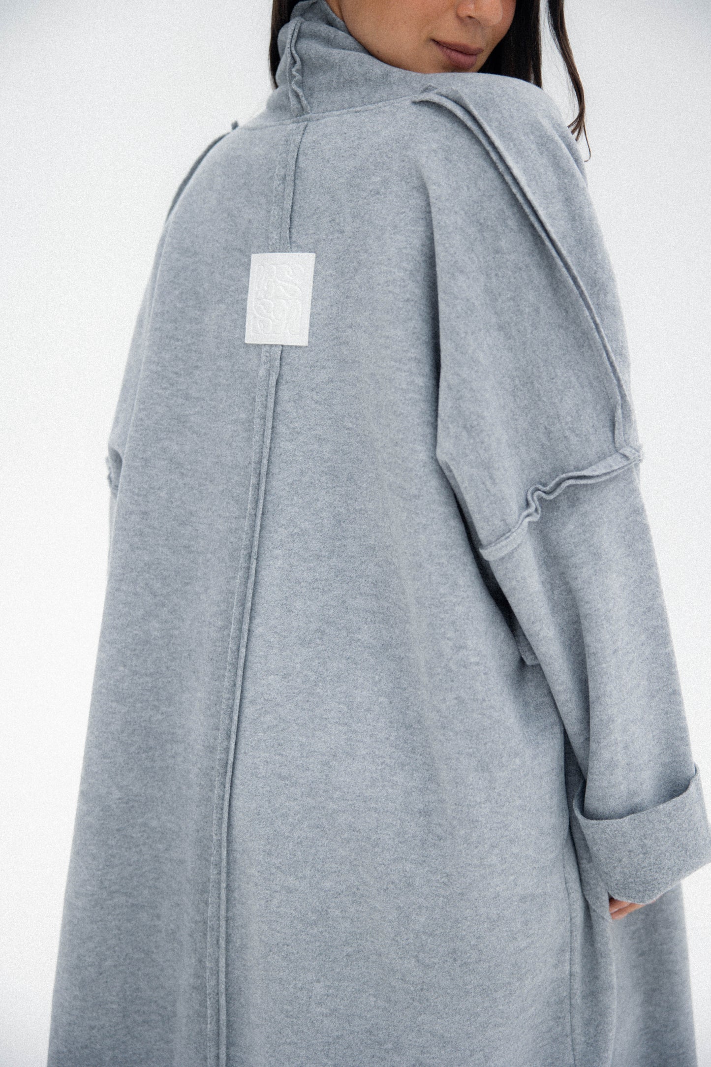 Unfinished long coat in grey
