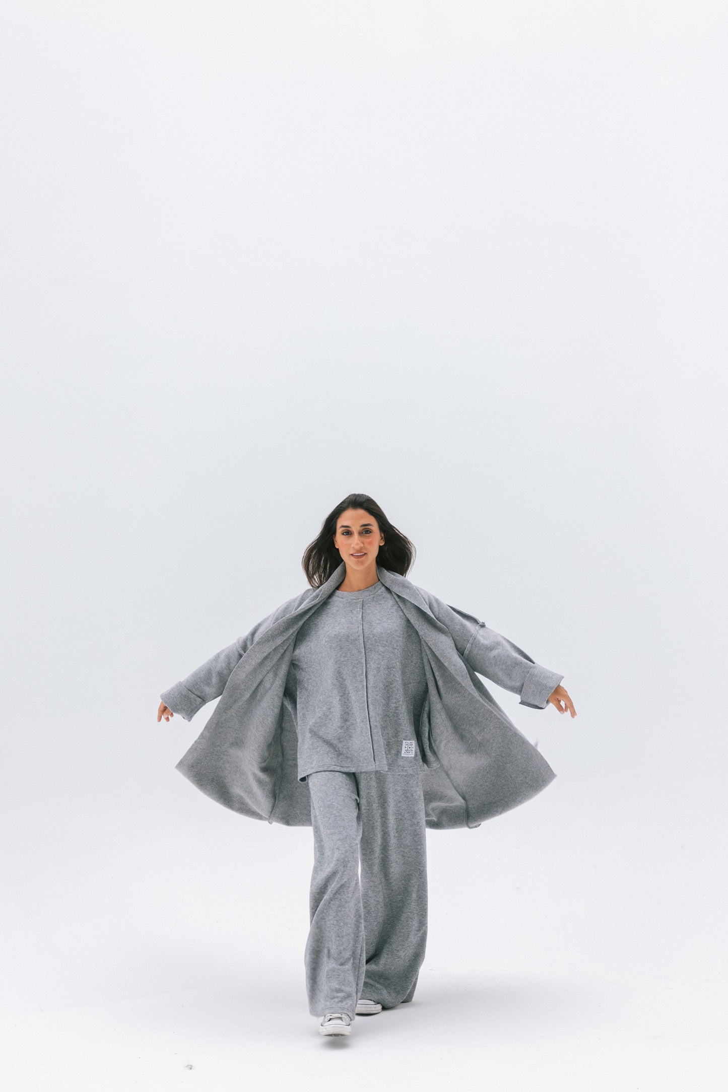 Unfinished long coat in grey