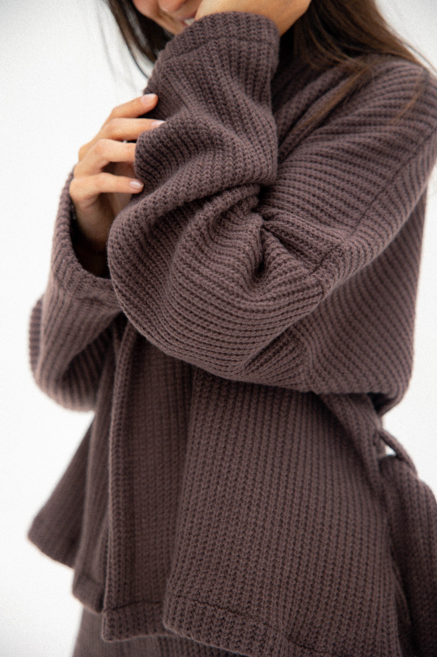 Short Kimono Knitted Set In Brown