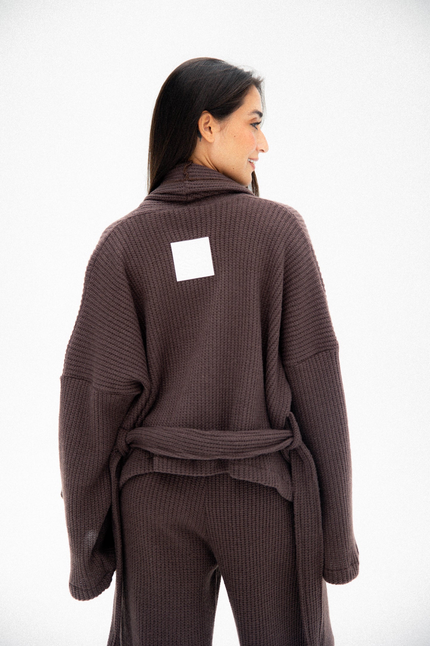 Short Kimono Knitted Set In Brown