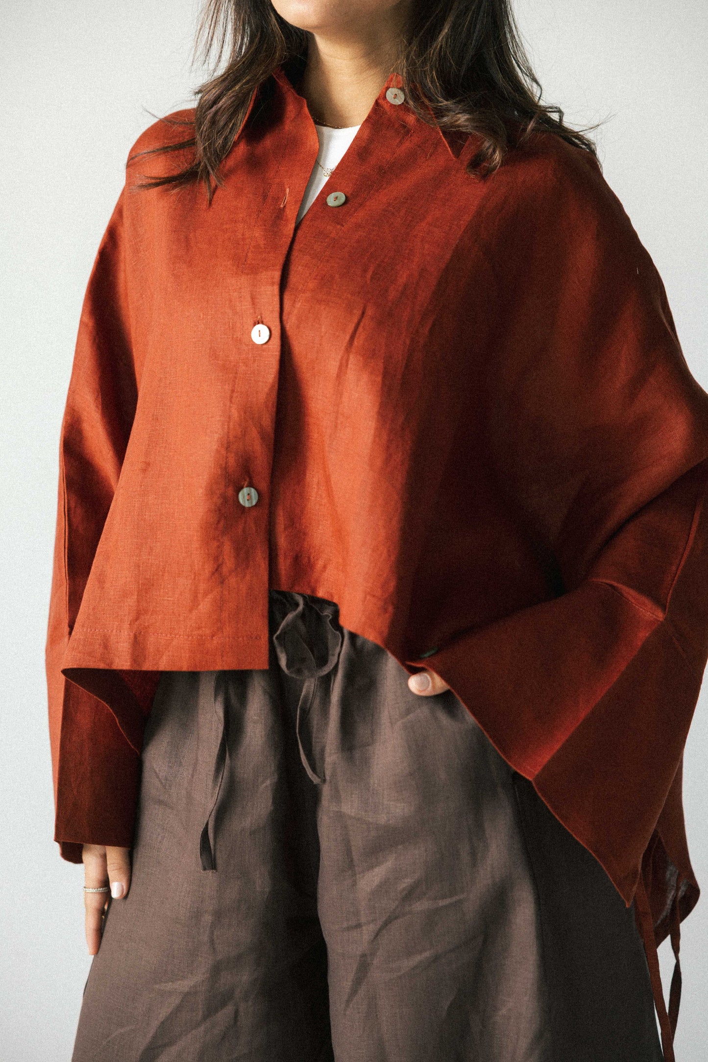 Fringes shirt in burnt red