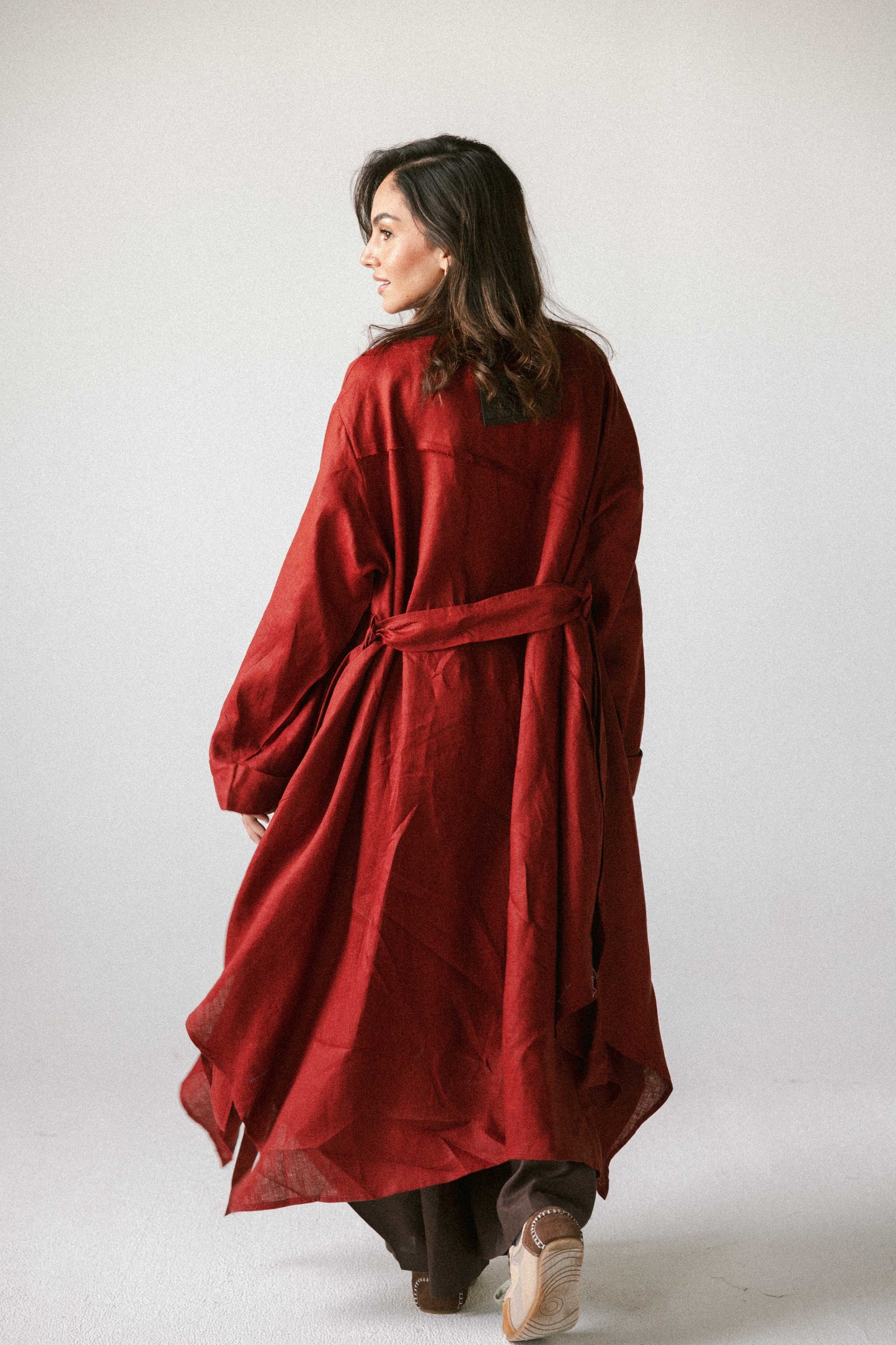 High-low kimono in burnet red