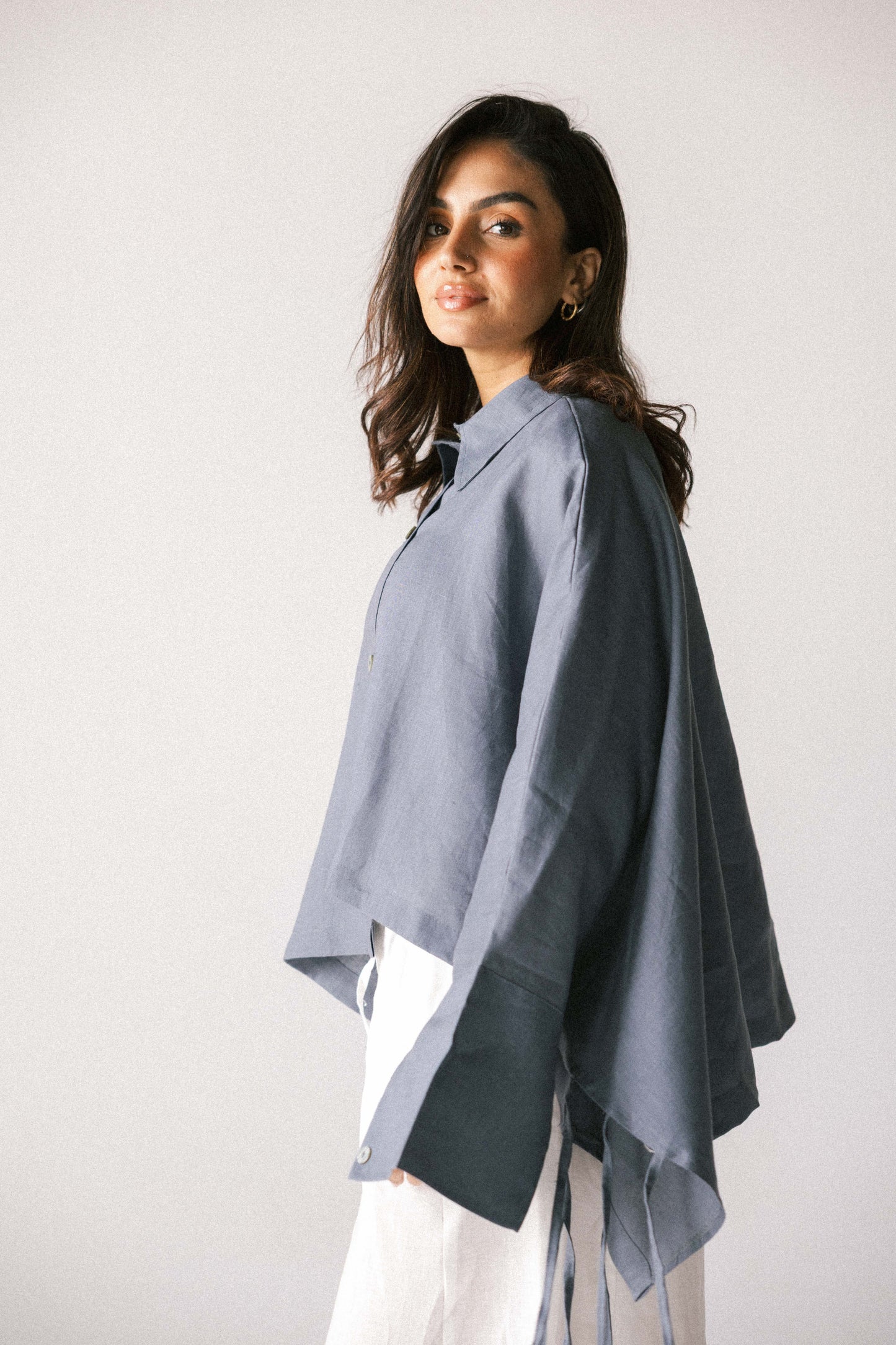 Fringes shirt in dark denim