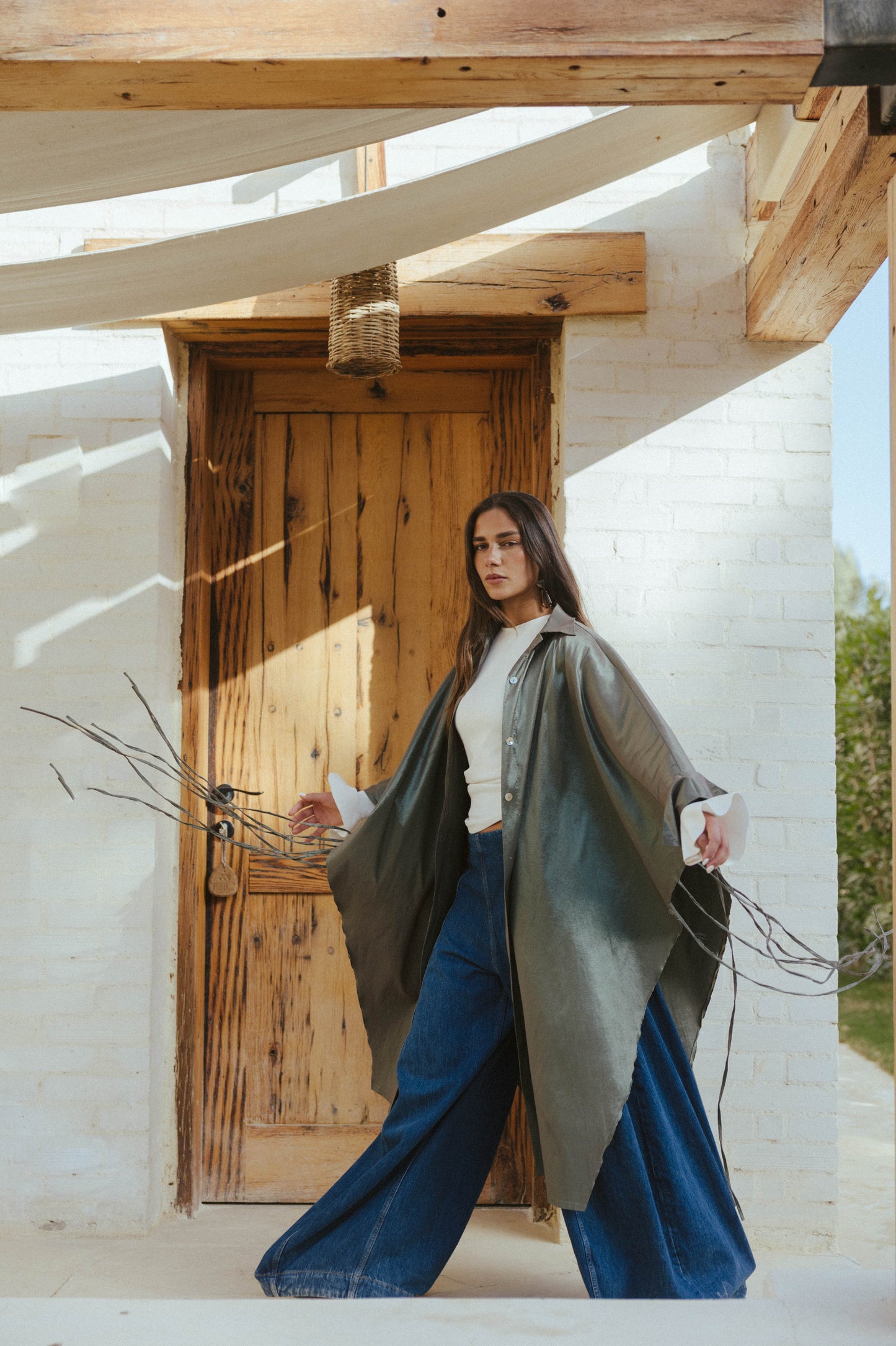Long Fringes Kaftan In Green