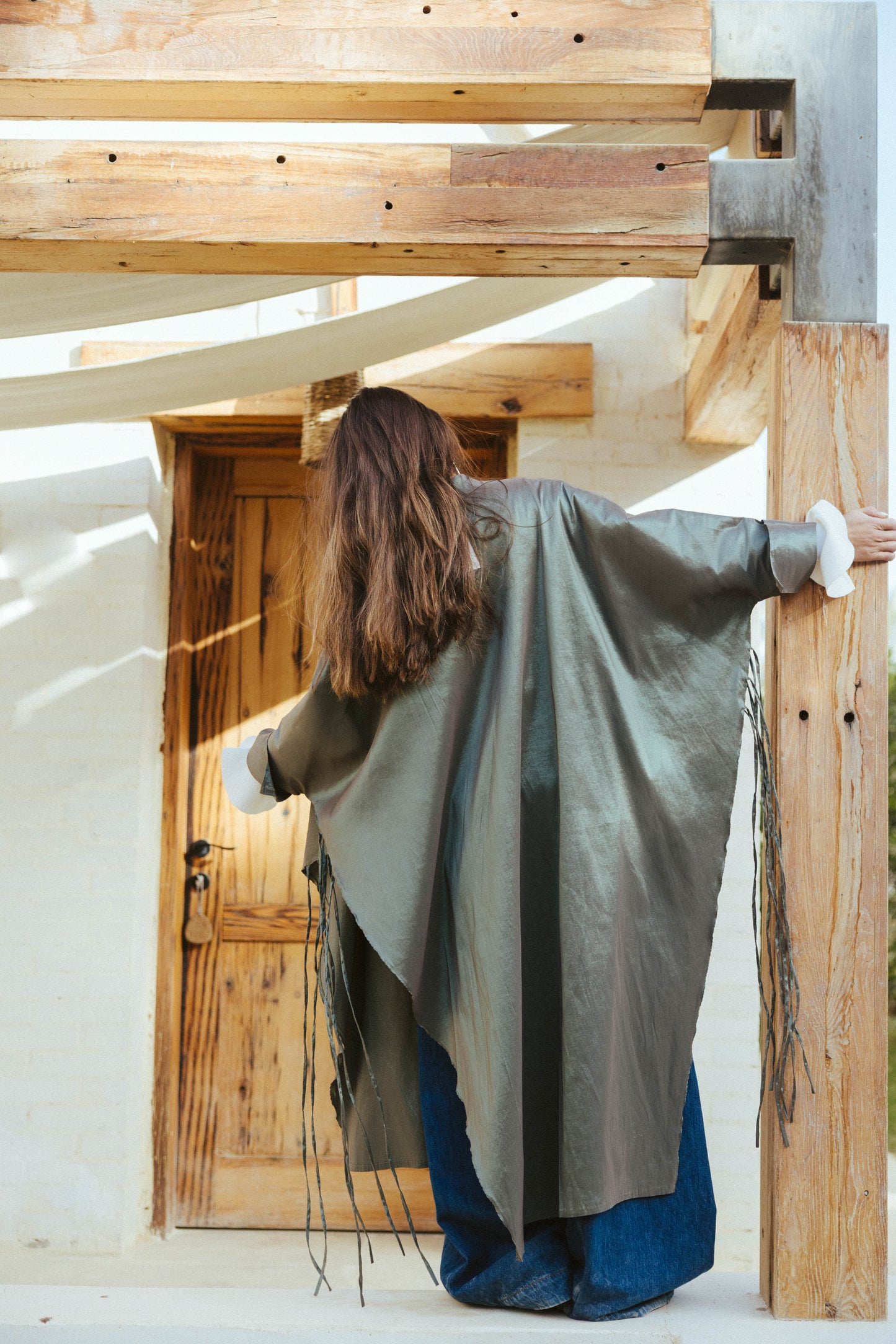 Long Fringes Kaftan In Green